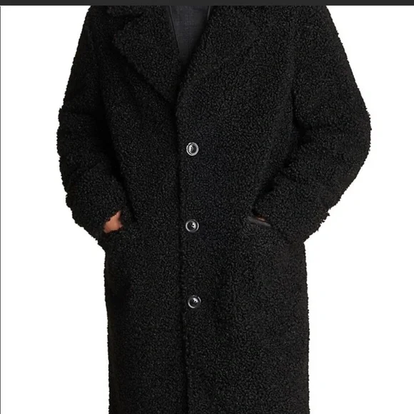 Karl Lagerfeld Paris Water Resistant Sherpa Coat in Black